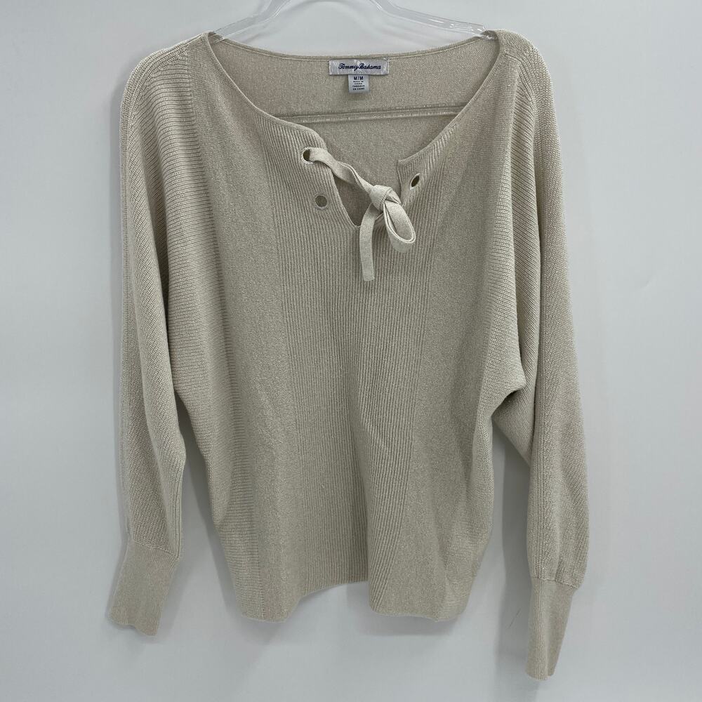 TOMMY BAHAMA Knit Shirt Pullover Metallic Bat Wing Long Sleeve Women's Medium